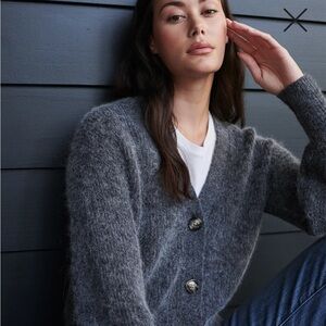 Quince charcoal grey baby alpaca-wool cropped cardigan. XS. So soft.